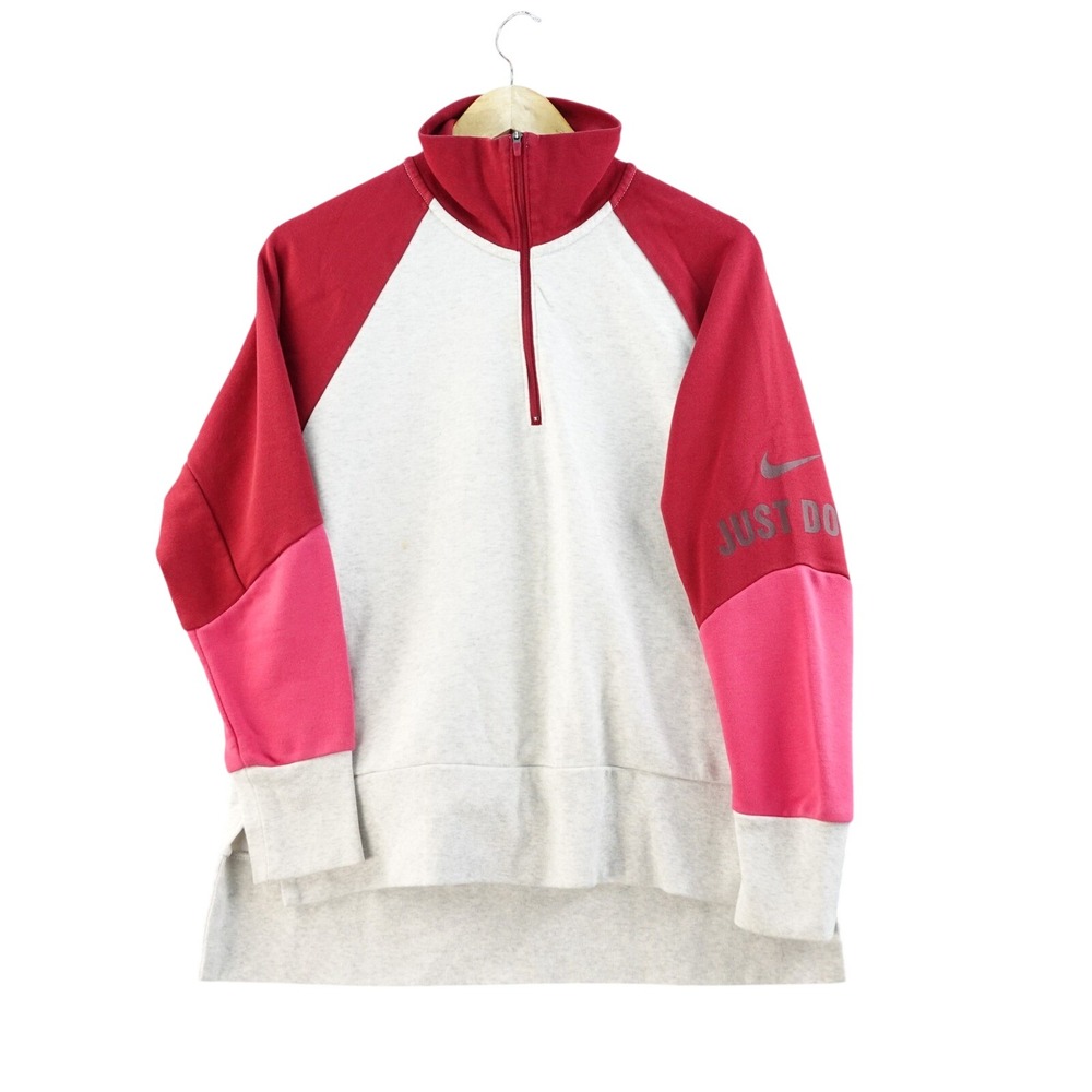 Nike Dri Fit Pullover Women's S Quarter Zip Colorblock Running Top Pink Red